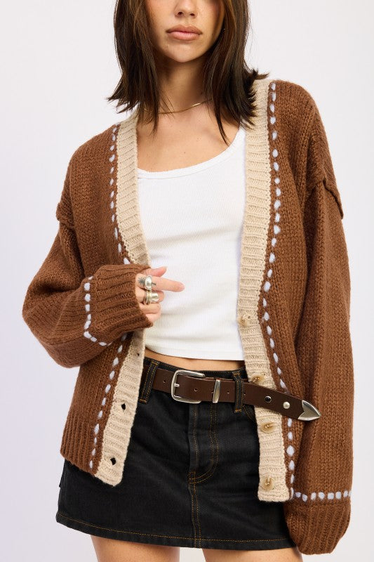 BUTTON DOWN CONTRASTED CARDIGAN | Cardigans Daverri Fashions