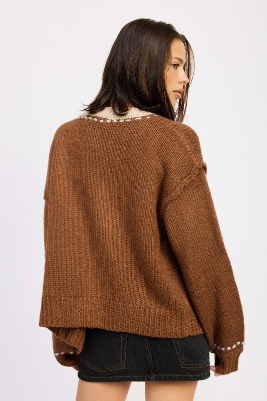 BUTTON DOWN CONTRASTED CARDIGAN | Cardigans Daverri Fashions