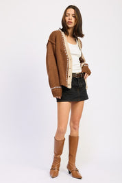 BUTTON DOWN CONTRASTED CARDIGAN | Cardigans Daverri Fashions