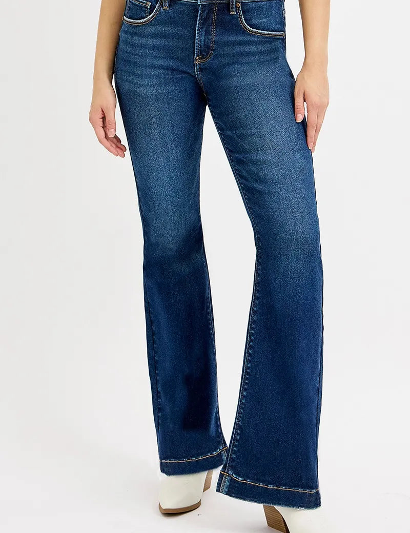 RISEN Full SIze Tummy Control Mid Rise Flare Jeans Plus SIze | Jeans Daverri Fashions