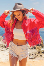 BiBi Rhinestone Fringe with Studed Collar Jacket | Jackets Daverri Fashions