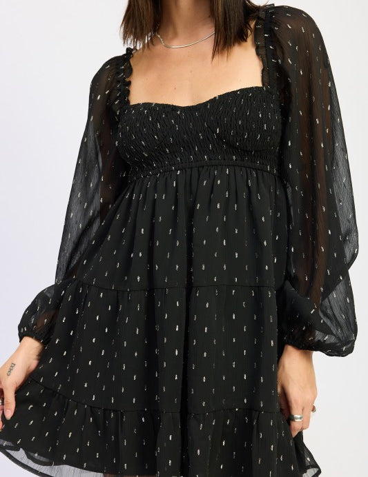 Long Sleeve Smocked Babydoll Mini Dress | Babydoll Dresses Daverri Fashions