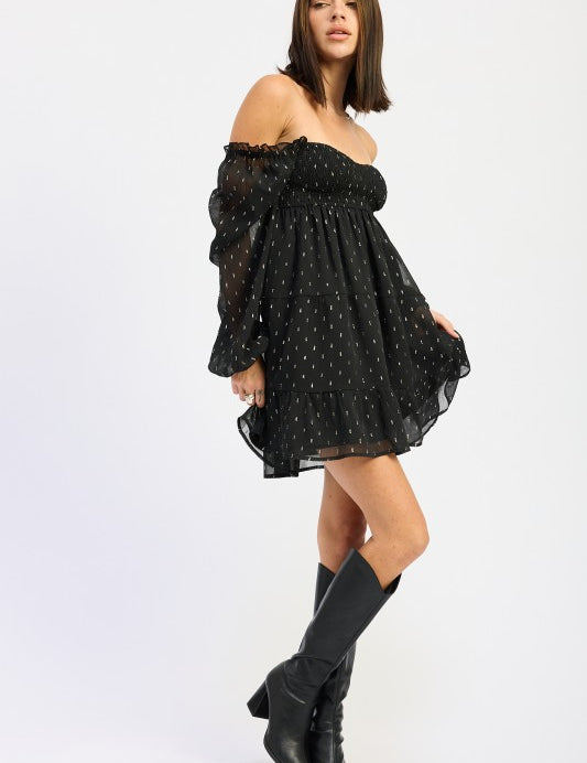 Long Sleeve Smocked Babydoll Mini Dress | Babydoll Dresses Daverri Fashions
