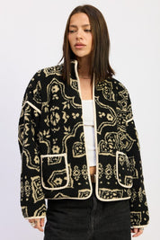 BLACK TAUPE Paisley Sherpa Jacket | Jackets Daverri Fashions