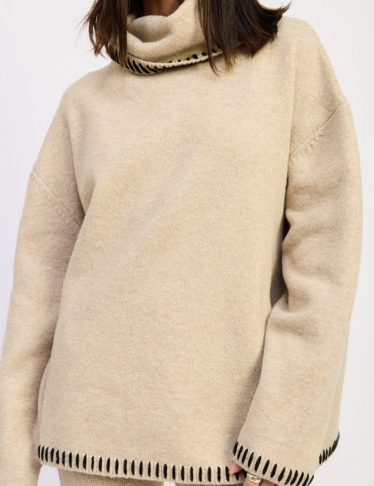 Oversized Turtle Neck Sweater with Stitching | Sweaters Daverri Fashions