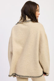 Oversized Turtle Neck Sweater with Stitching | Sweaters Daverri Fashions