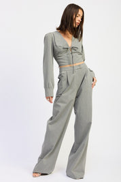 Pleated Wide Leg Trouser with Rhinestones | Pants Daverri Fashions