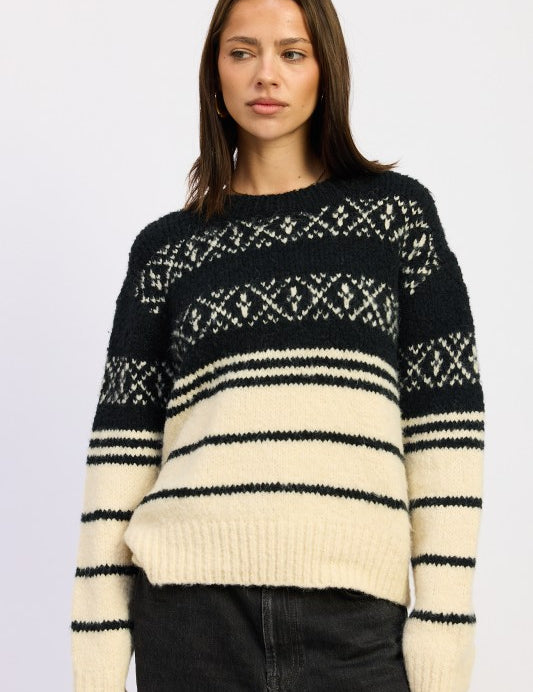 BLACK CREAM Fair Isle Striped Oversized Sweater | Sweaters Daverri Fashions
