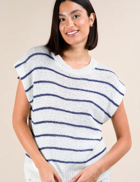 White VERY J Striped Knit Sweater Vest Top | Sweaters Daverri Fashions