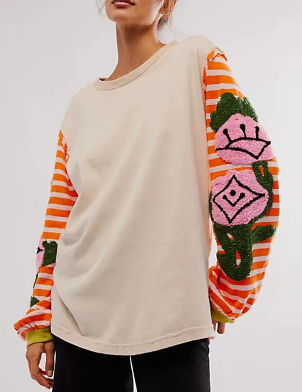 Striped Round Neck Long Sleeve Sweatshirt | Sweatshirts Daverri Fashions