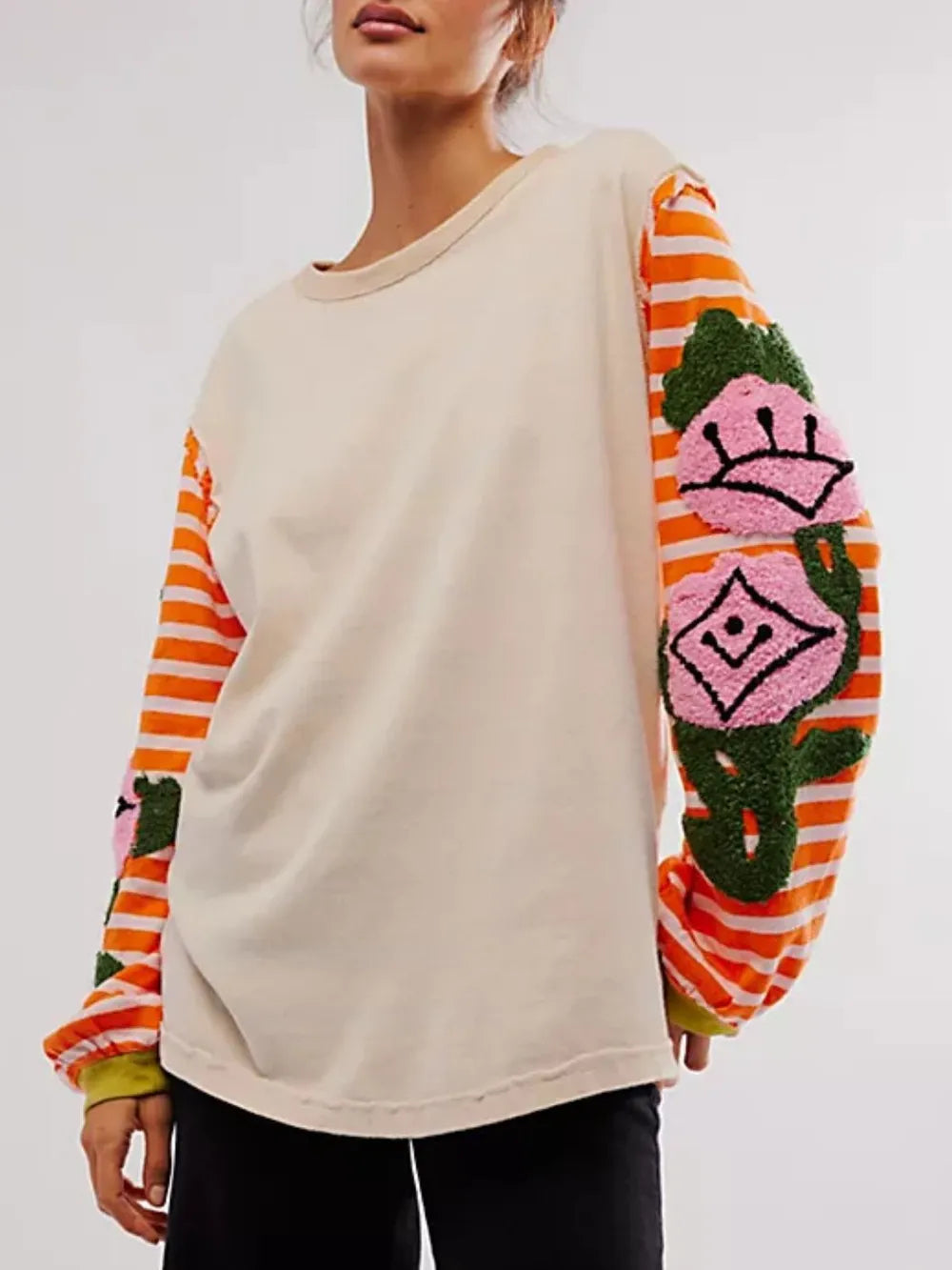 Striped Round Neck Long Sleeve Sweatshirt | Sweatshirts Daverri Fashions