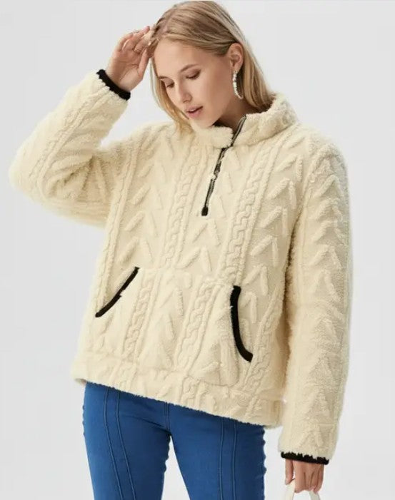 Cream Fleece Zip-Up Pullover | Pullovers Daverri Fashions