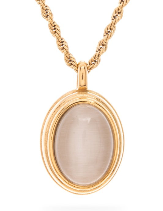 Gold O S Opal Stone Pendant Stainless Steel Necklae | Necklaces Daverri Fashions