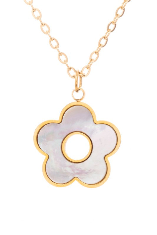 Gold O S MOP Flower Pendant Neckle | Necklaces Daverri Fashions