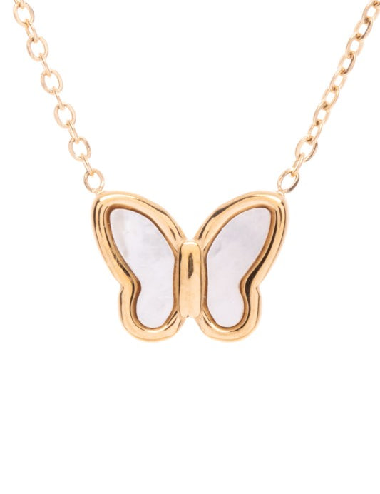 MOP Petite Butterfly Pendant Necklace | Necklaces Daverri Fashions