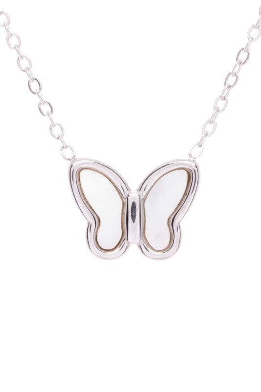Silver O S MOP Petite Butterfly Pendant Necklace | Necklaces Daverri Fashions