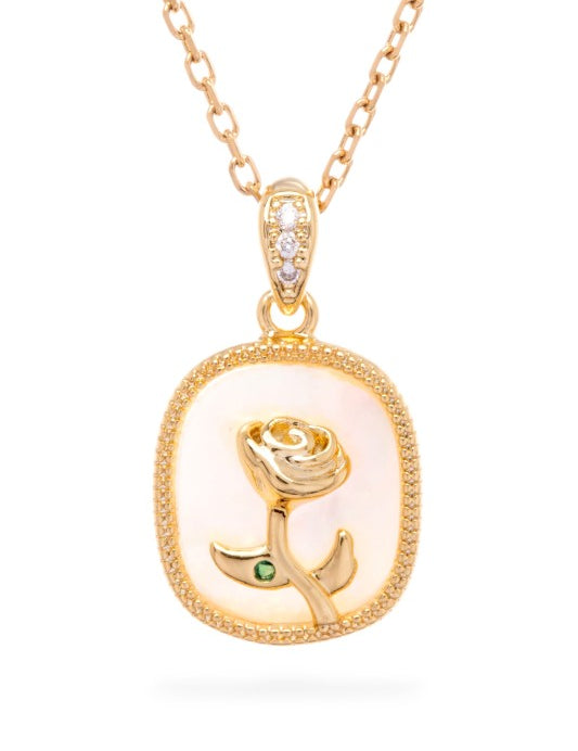 Gold O S Rose MOP Dainty Pendant Necklace | Necklaces Daverri Fashions