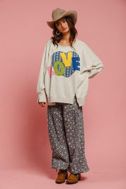 BiBi LOVE Heart Patch Slit French Terry Sweatshirt | Sweatshirts Daverri Fashions