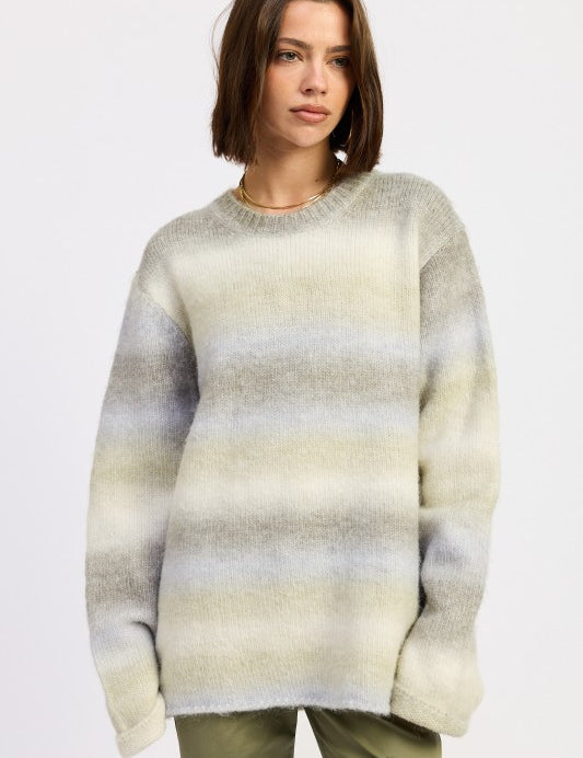 OLIVE MULTI OMBRE STRIPED SWEATER | Daverri Fashions