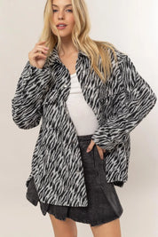 Black HYFVE Zebra Print Snap Down Long Sleeve Shacket | Shackets Daverri Fashions