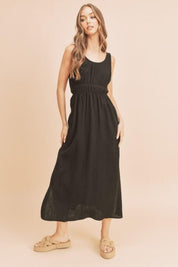 Black Aemi + Co Side Slit Round Neck Sleeveless Tank Dress | Tank Dresses Daverri Fashions