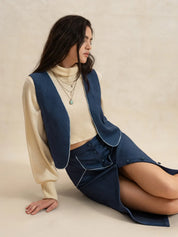 Open Front Vest and Buttoned Skirt Set | Outfit Sets Daverri Fashions