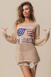 BiBi Sequin American Flag Sunglasses Knit Top | Tops Daverri Fashions