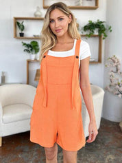 Double Take Full Size Textured Shortalls | Shortalls Daverri Fashions
