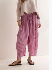 Dusty Pink Full Size Striped Wide Leg Casual Pants Plus Size | Pants Daverri Fashions