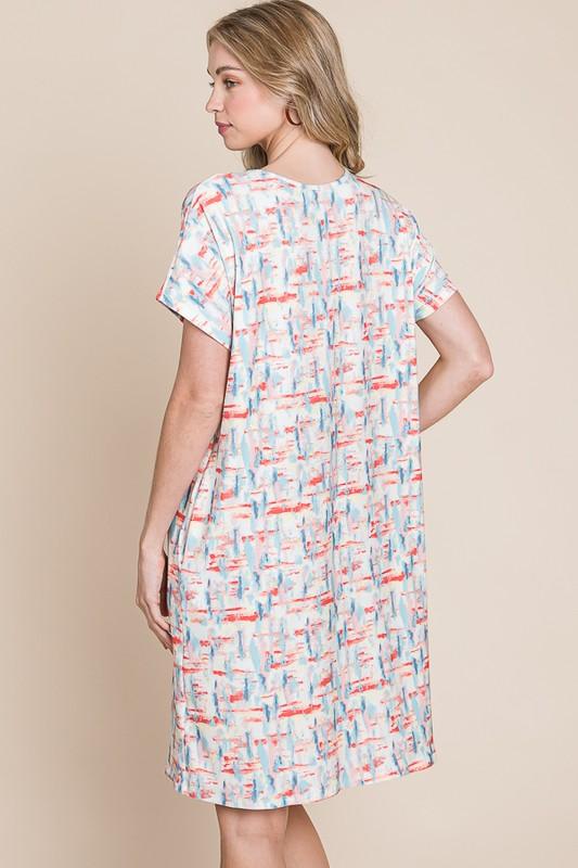 BOMBOM Printed Round Neck Short Sleeve Tee Dress | Daverri Fashions