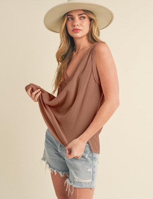 Aemi + Co V-Neck Wide Strap Tank | Tank Tops Daverri Fashions