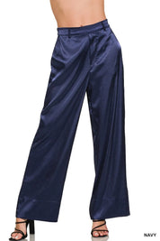 Zenana Wide-Leg Satin Pants Navy | Pants Daverri Fashions
