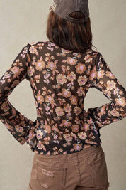 Floral Button-Front Shirt with Bell Sleeves | Shirts Daverri Fashions