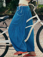 Full Size Striped Wide Leg Casual Pants Plus Size | Pants Daverri Fashions