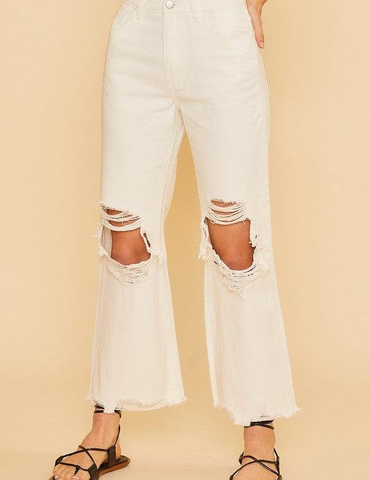 White XL Annie Wear Distressed Raw Hem Jeans | Jeans Daverri Fashions