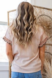 Leopard Trim Round Neck Ribbed T-Shirt | T-Shirts Daverri Fashions