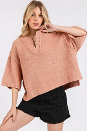 Rosewood M L Mittoshop Side Slit Notched Drop Shoulder Sweater | Sweaters Daverri Fashions