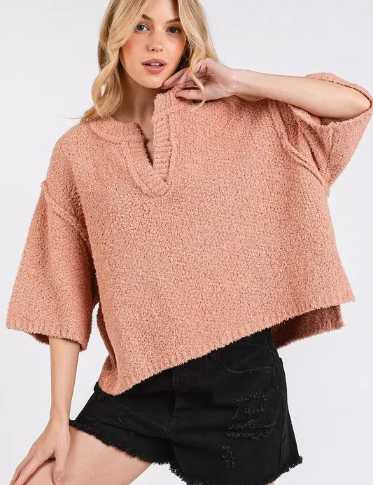 Rosewood M L Mittoshop Side Slit Notched Drop Shoulder Sweater | Sweaters Daverri Fashions