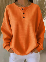 Orange Full Size Waffle Knit Button Detail Top Plus Size | Knit Tops Daverri Fashions