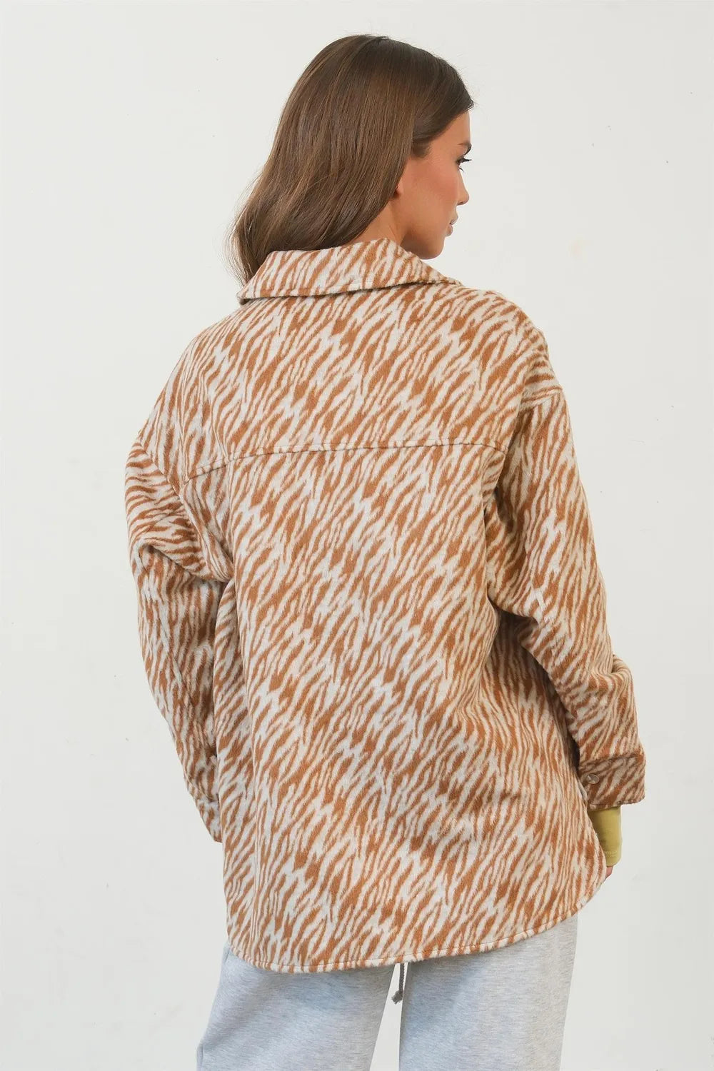 HYFVE Zebra Print Snap Down Long Sleeve Shacket | Daverri Fashions