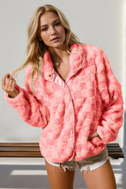Strawberry Double Take Checkered Long Sleeve Fuzzy Jacket | Jackets Daverri Fashions