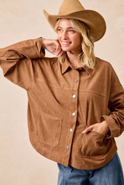 BiBi Corduroy Relaxed Fit Shacket with Back Pleat | Shackets Daverri Fashions