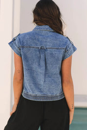 Button Up Cap Sleeve Denim Jacket | Denim Jacket Daverri Fashions