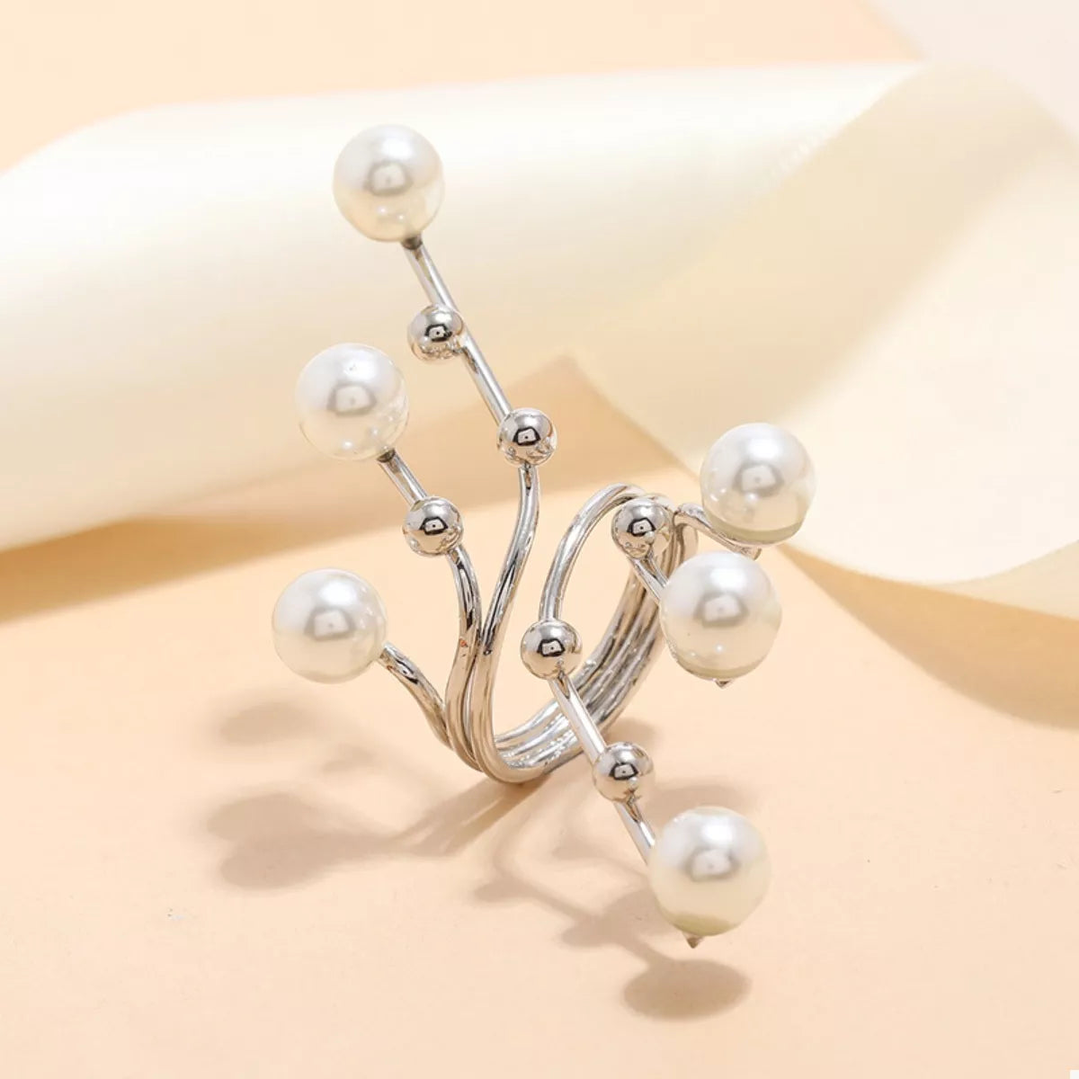 Silver One Size Alloy Pearl Bypass Ring | Rings Daverri Fashions