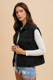 Annie Wear Texture Quilted Snap Down Vest Coat | Tops Daverri Fashions