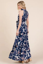 Lime 'N' Chili Abstract Halter Neck Tie-Waist Tiered Maxi Dress | Daverri Fashions