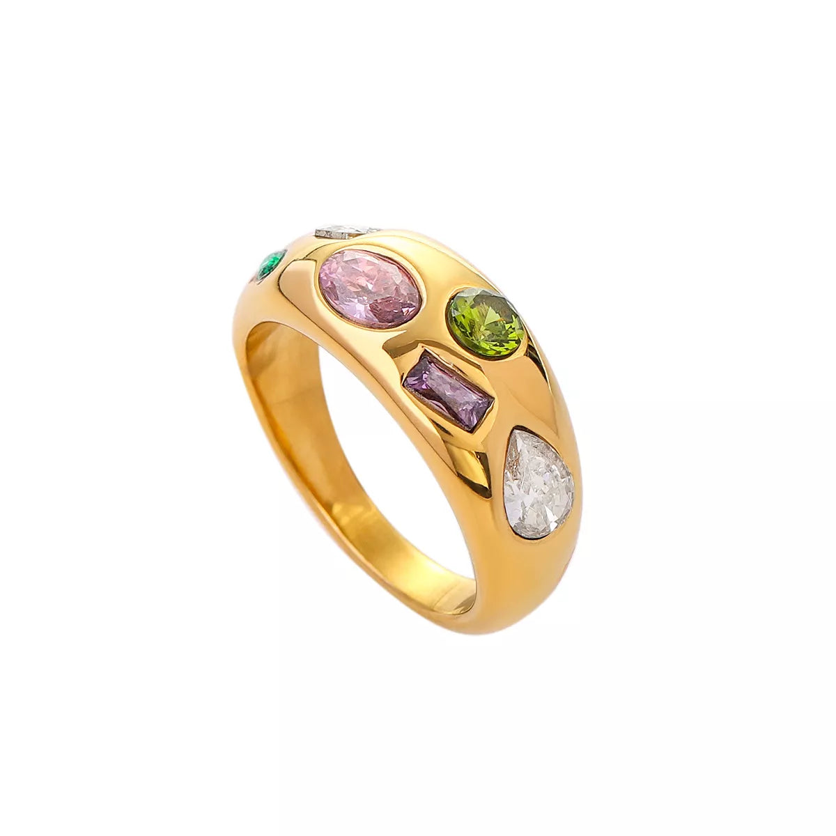 18K Gold-Plated Colorful Zircon Ring | Rings Daverri Fashions
