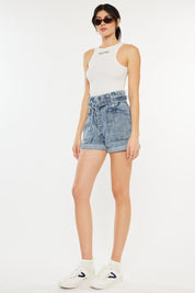 Kancan Ultra High Rise Paperbag Denim Shorts | Daverri Fashions