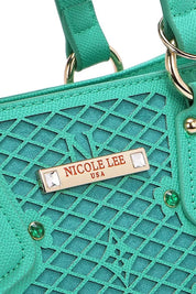 Monogram Pattern Handbag with Rhinestones Decor | Handbags Daverri Fashions