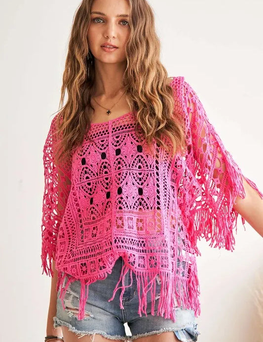 ADORA Fringe Hem Crochet Top | Tops Daverri Fashions